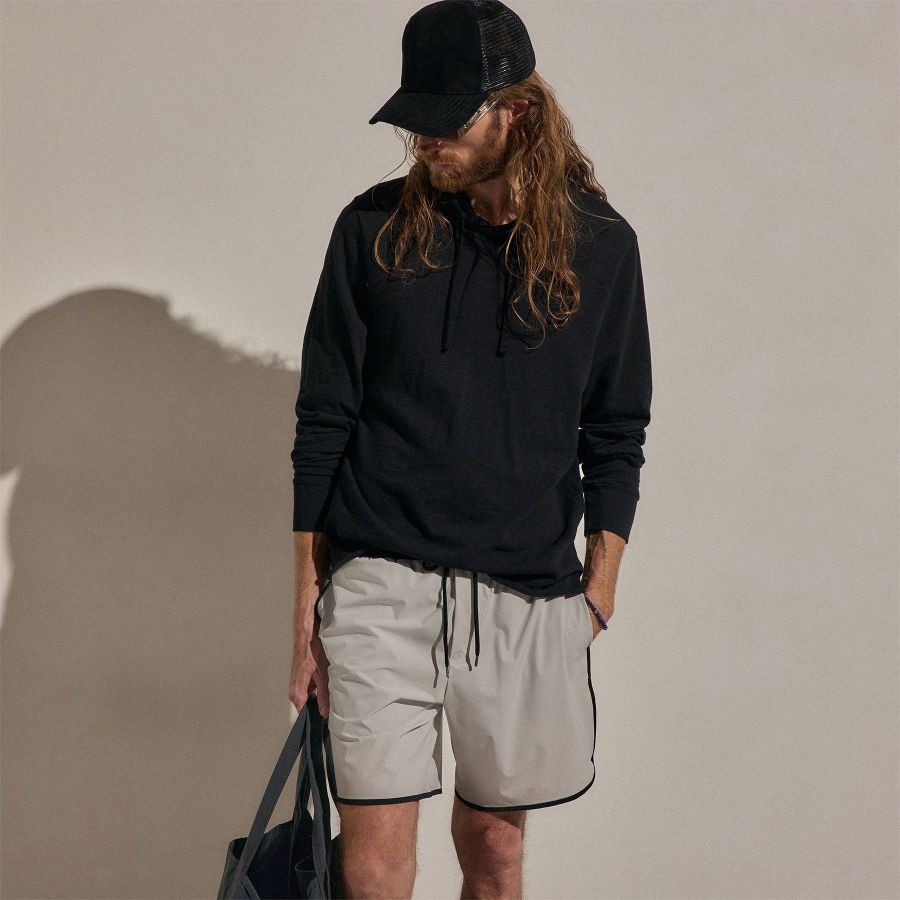 Sweat à capuche en coton flammé - Noir