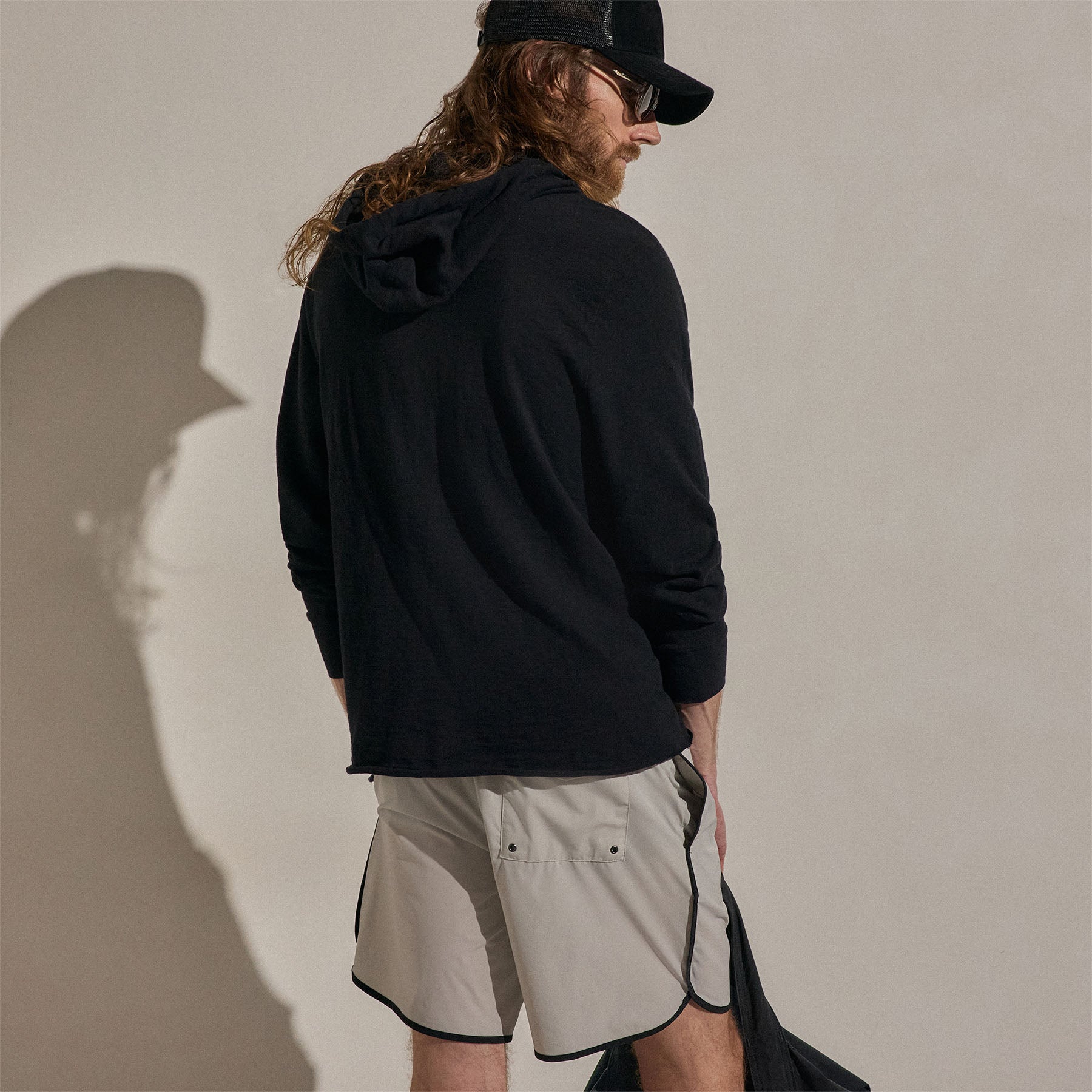 Sweat à capuche en coton flammé - Noir