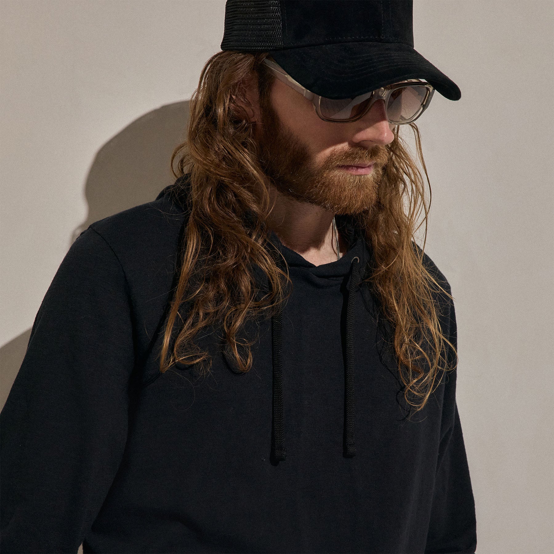 Sweat à capuche en coton flammé - Noir