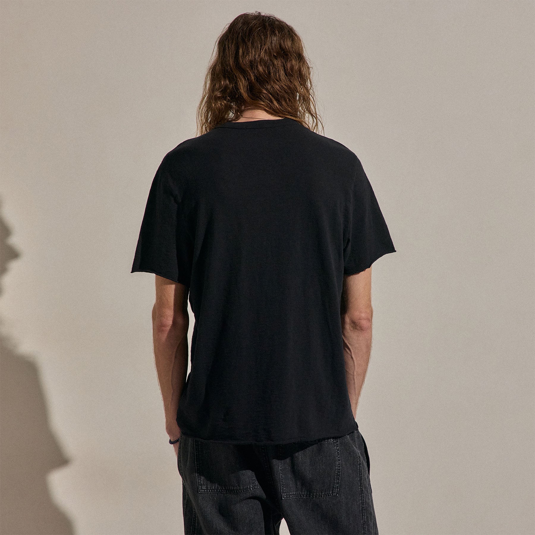T-shirt à manches courtes en coton flammé - Noir