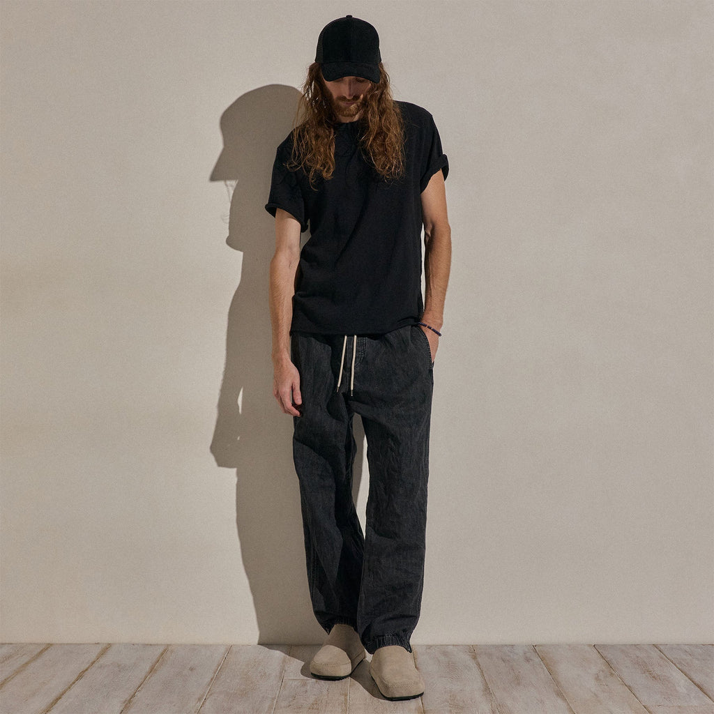 T-shirt à manches courtes en coton flammé - Noir