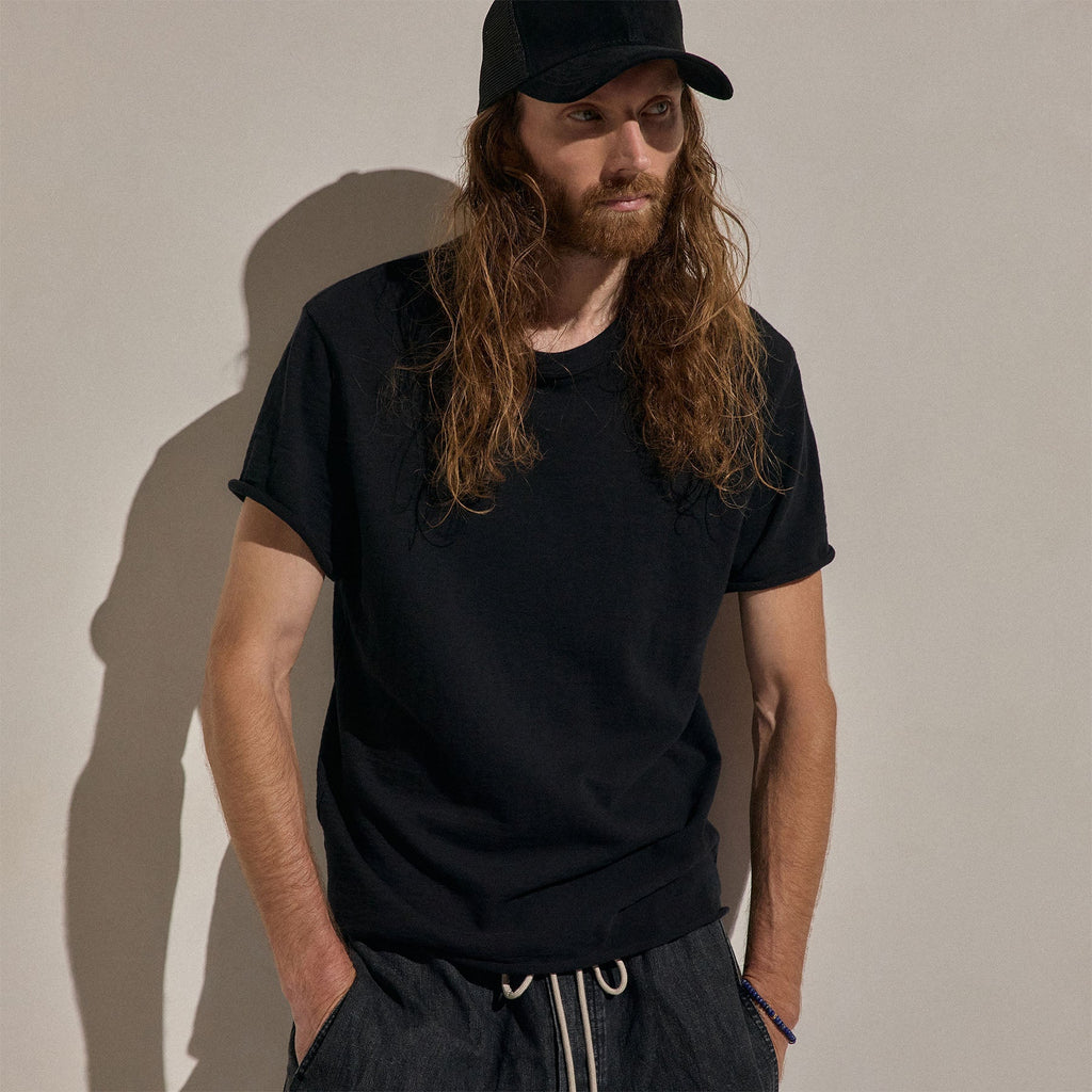 T-shirt à manches courtes en coton flammé - Noir