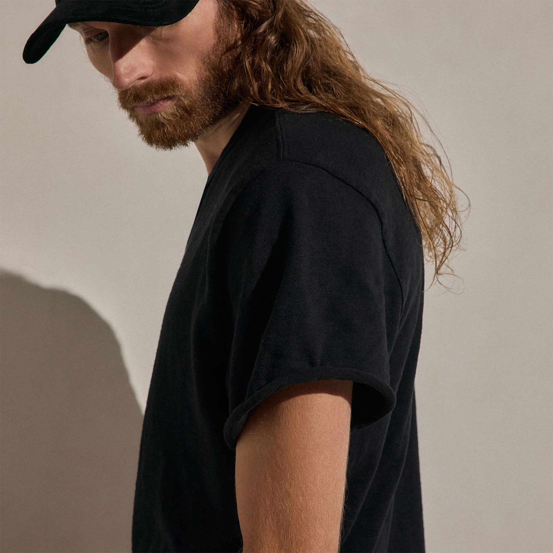 T-shirt à manches courtes en coton flammé - Noir
