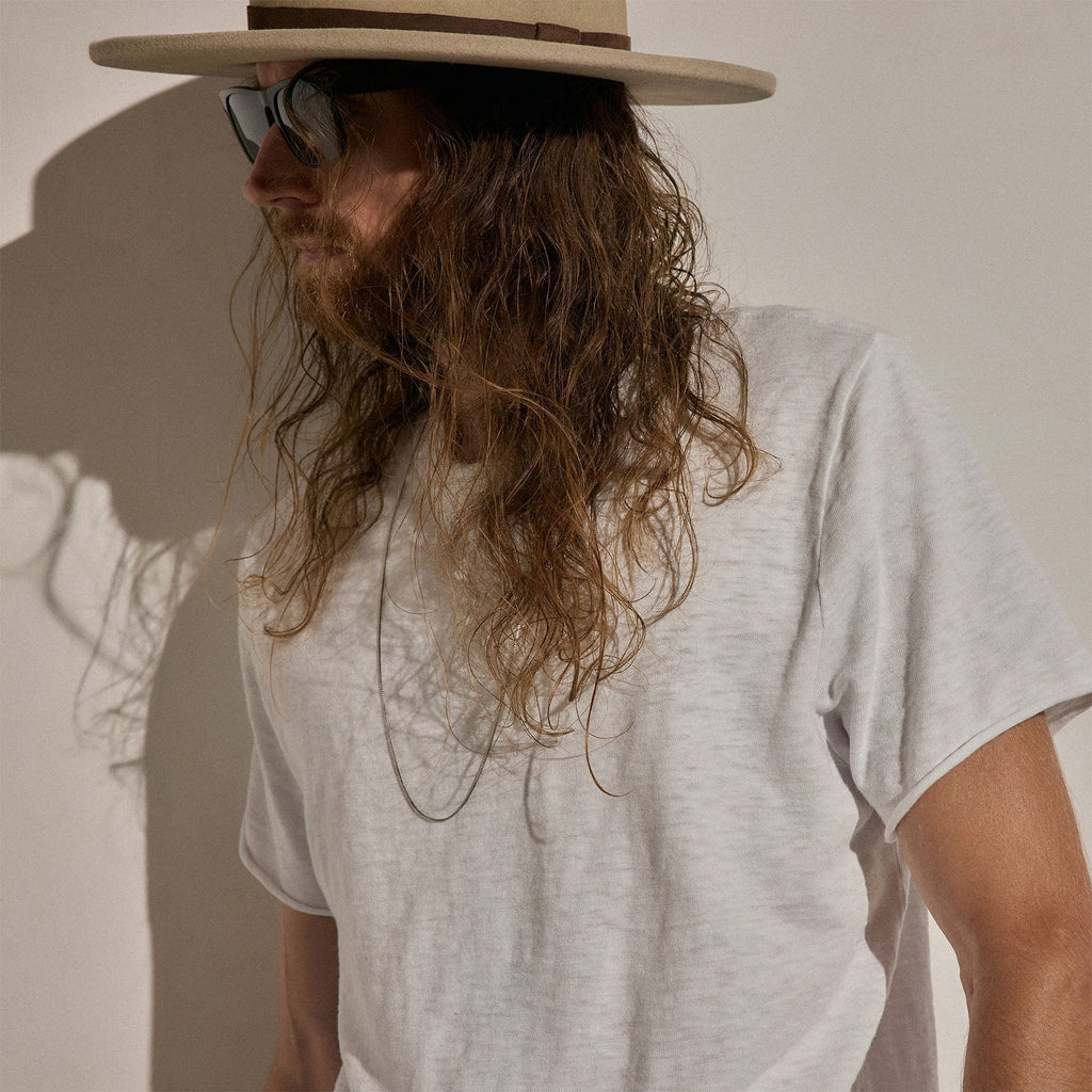 T-shirt en coton flammé à manches courtes - Blanc