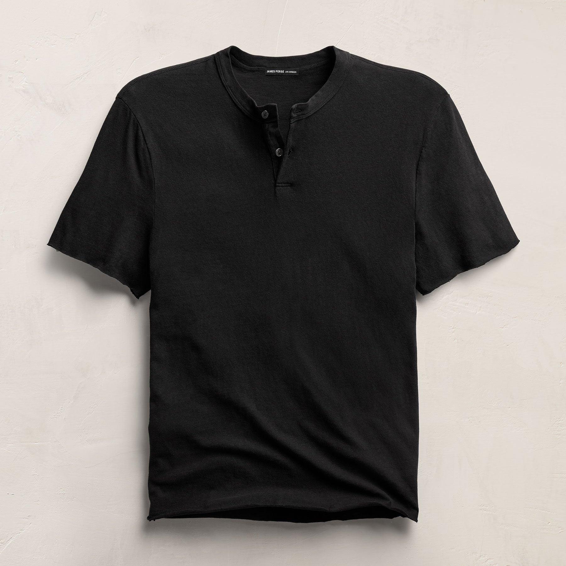 T-shirt henley à manches courtes en jersey flammé - Noir