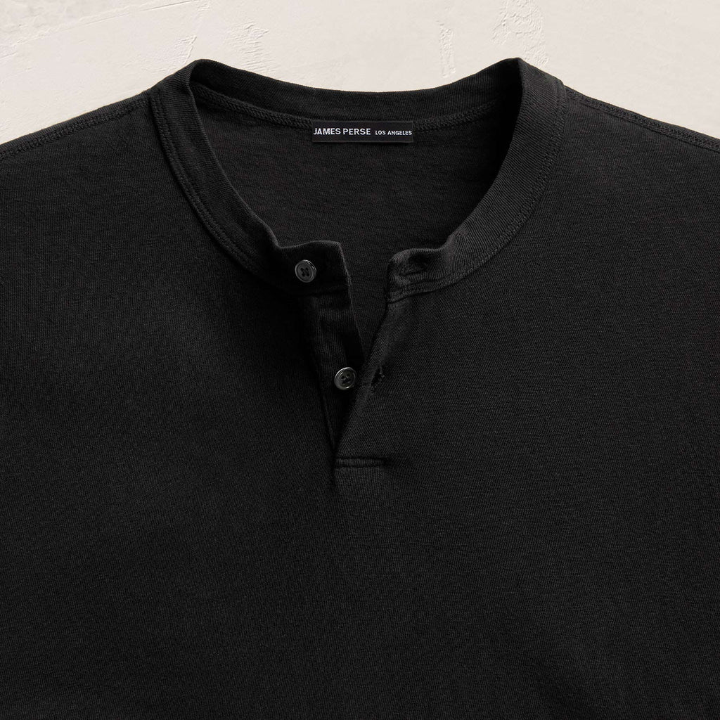 T-shirt henley à manches courtes en jersey flammé - Noir
