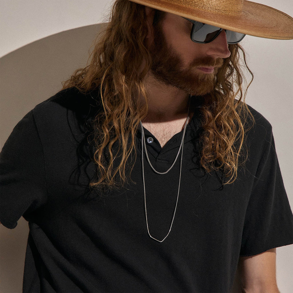 T-shirt henley à manches courtes en jersey flammé - Noir