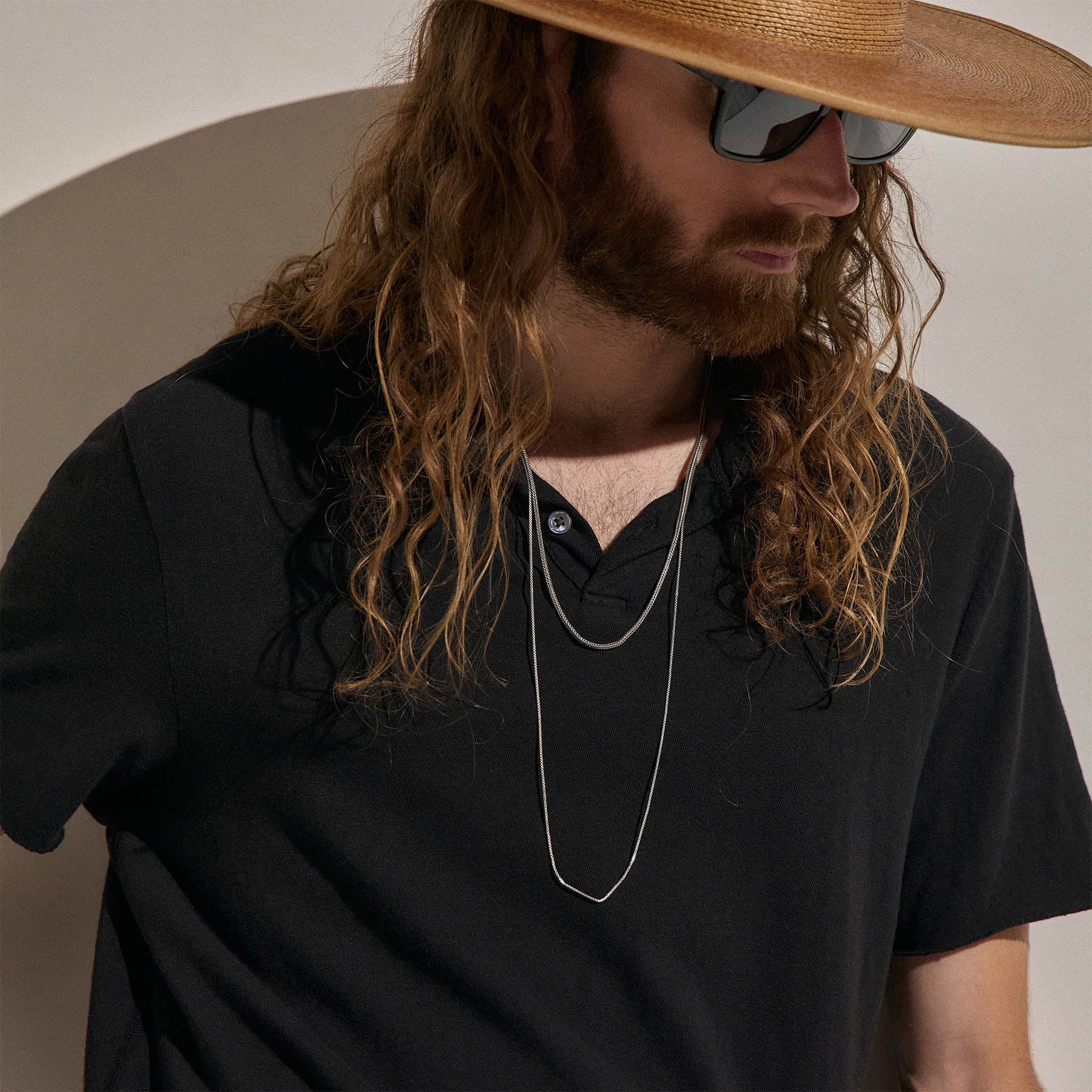 T-shirt henley à manches courtes en jersey flammé - Noir