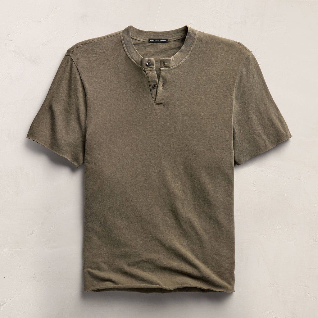 Henley en jersey flammé à manches courtes - Pigment vert olive clair