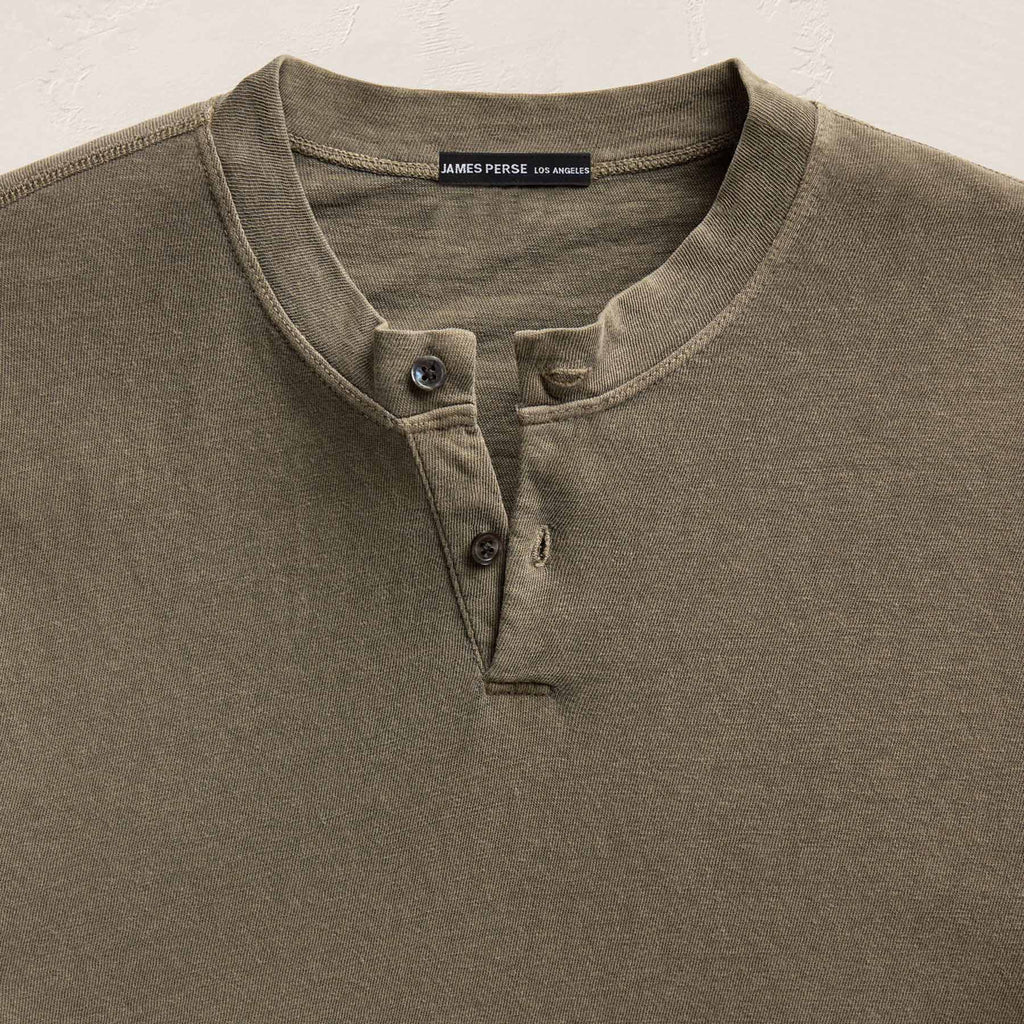 Henley en jersey flammé à manches courtes - Pigment vert olive clair