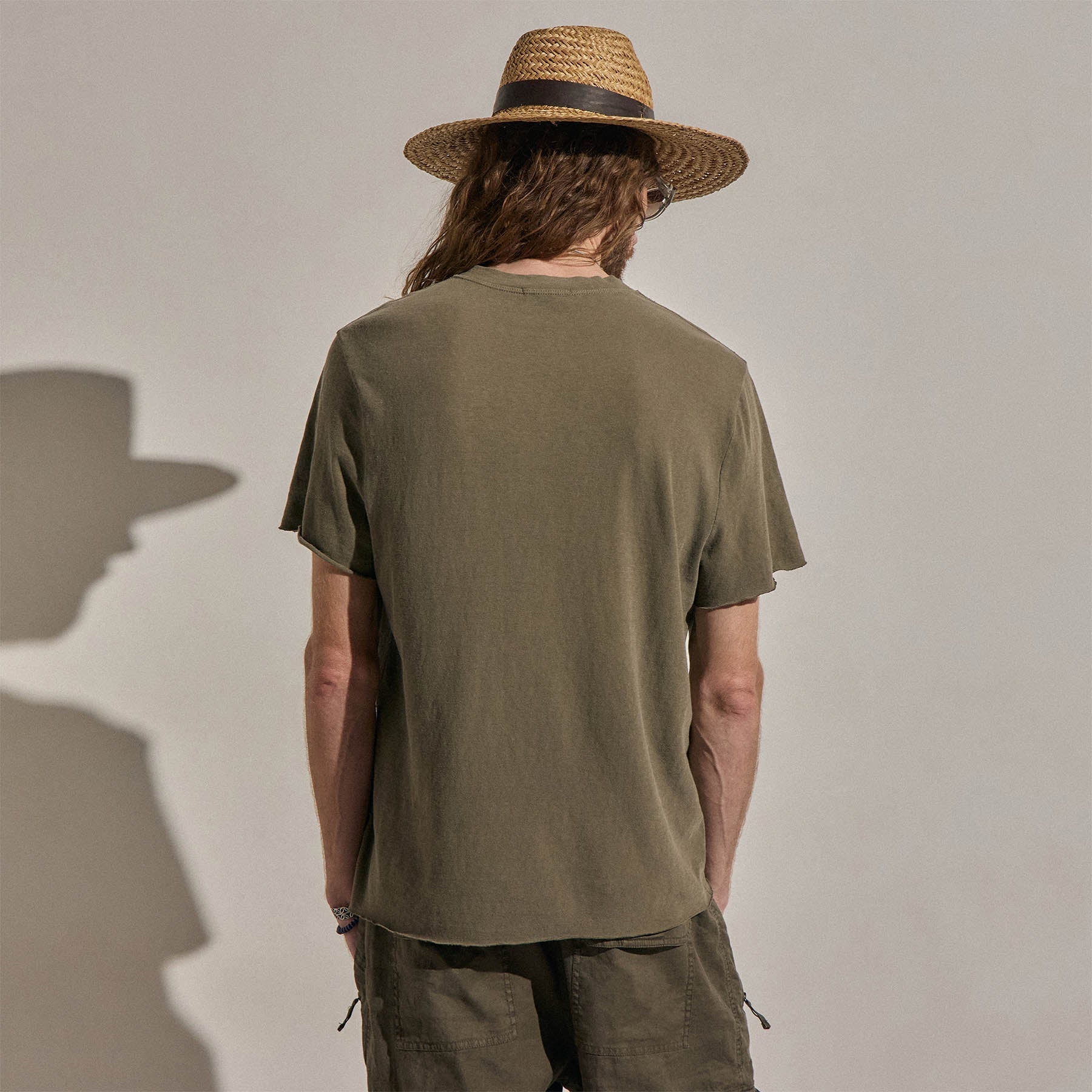 Henley en jersey flammé à manches courtes - Pigment vert olive clair
