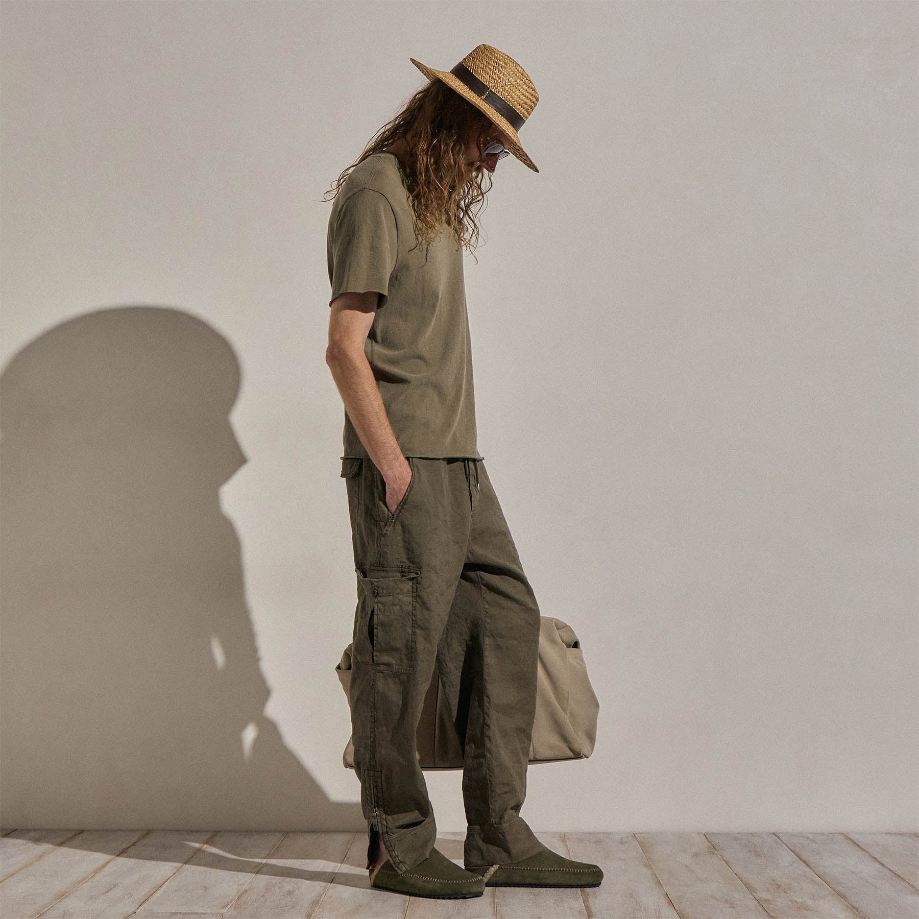 Henley en jersey flammé à manches courtes - Pigment vert olive clair