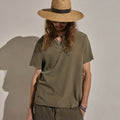 Henley en jersey flammé à manches courtes - Pigment vert olive clair
