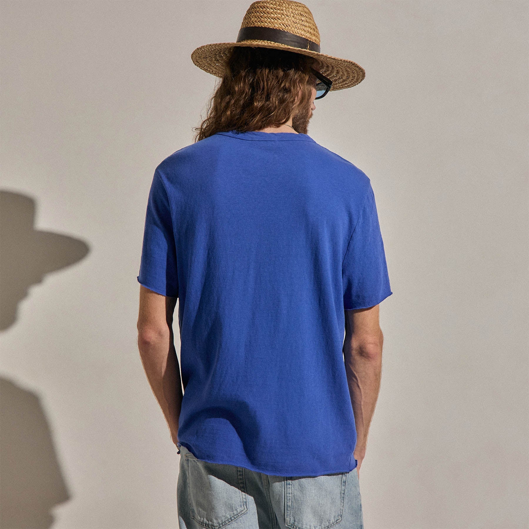 T-shirt à poche en jersey flammé - Bleu Baltique