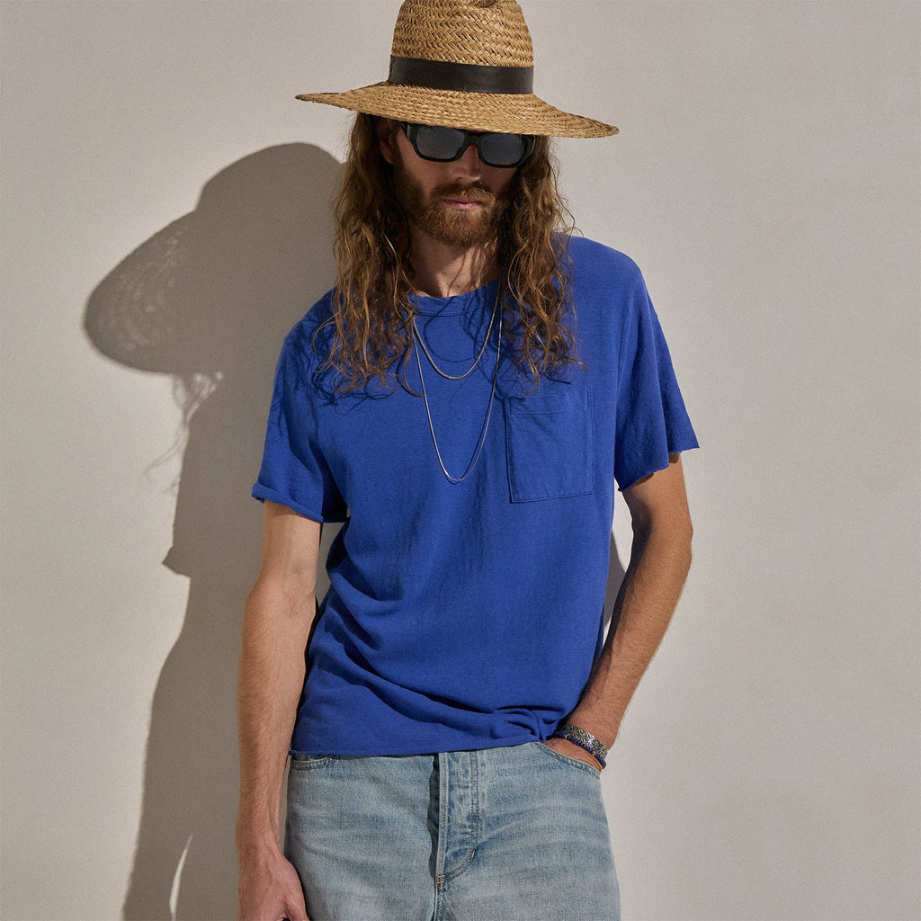 T-shirt à poche en jersey flammé - Bleu Baltique