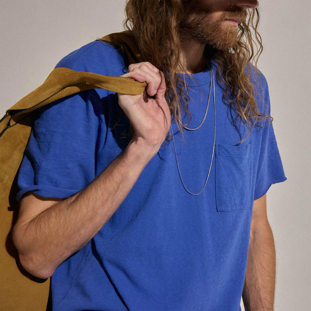 T-shirt à poche en jersey flammé - Bleu Baltique