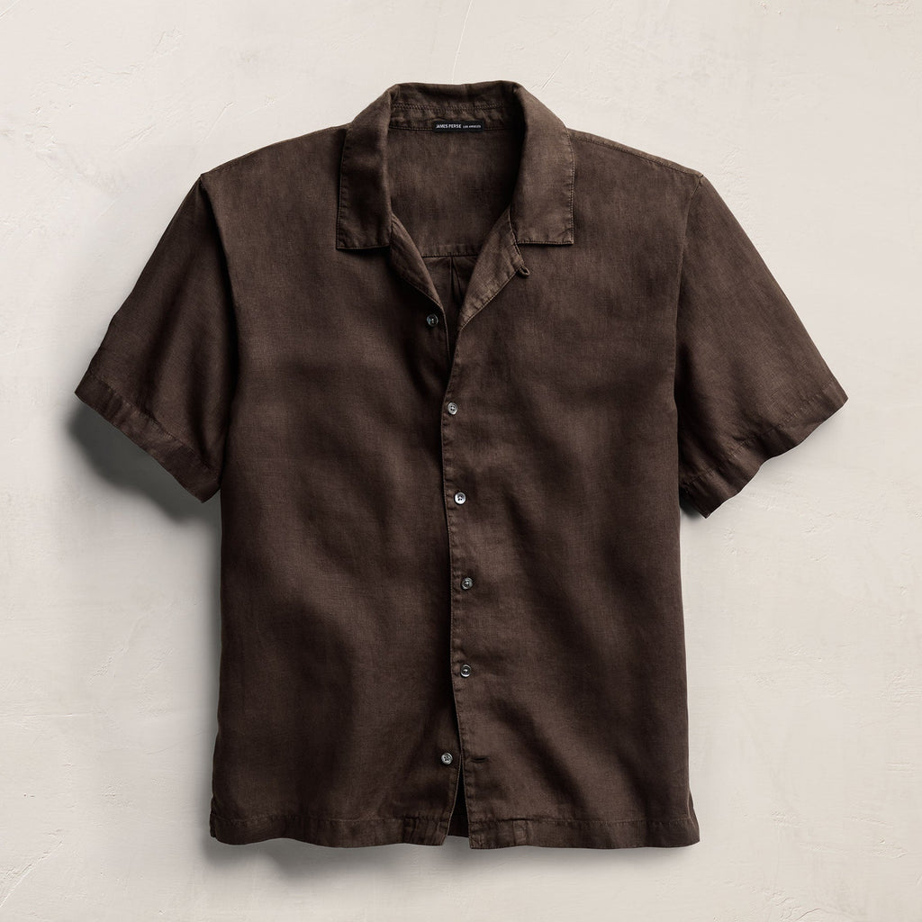 Chemise légère à manches courtes en lin - Pigment écorce