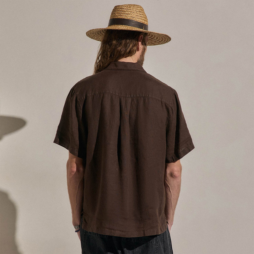 Chemise légère à manches courtes en lin - Pigment écorce