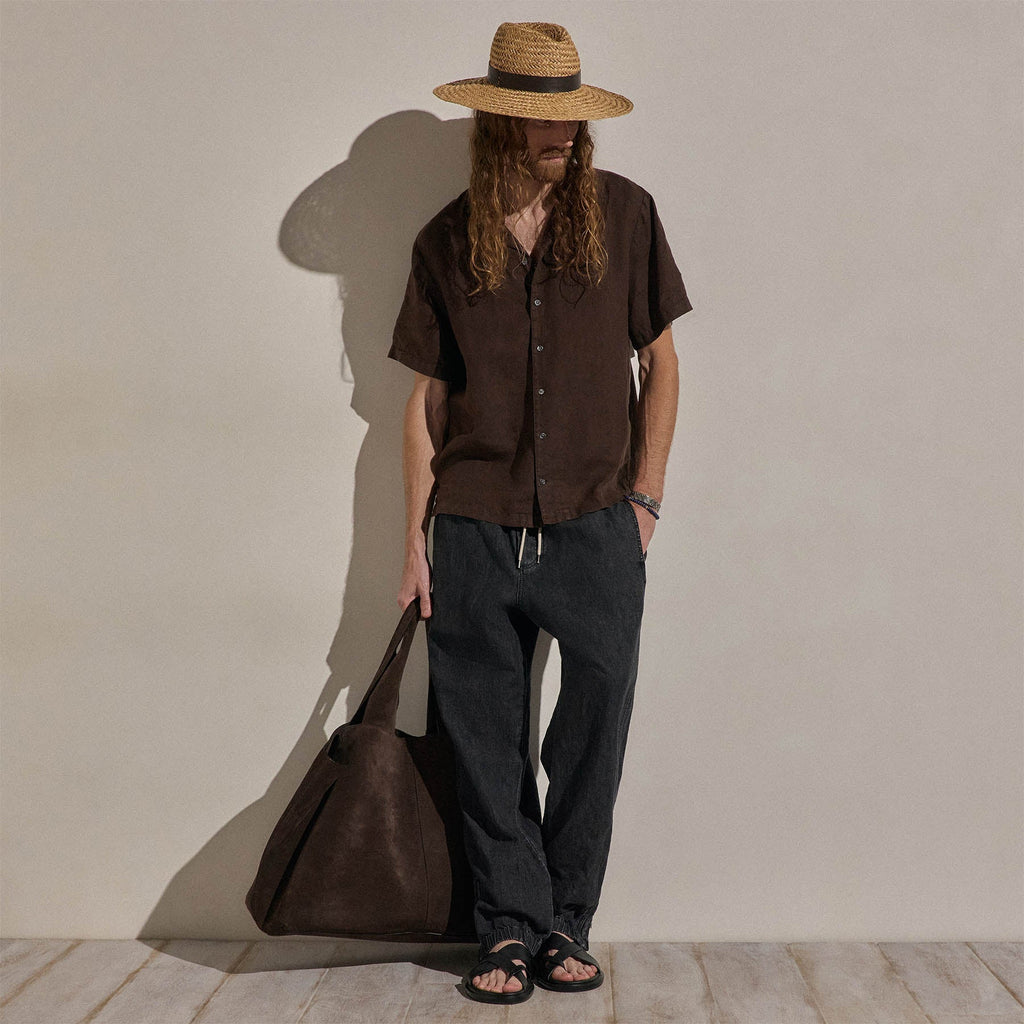 Chemise légère à manches courtes en lin - Pigment écorce