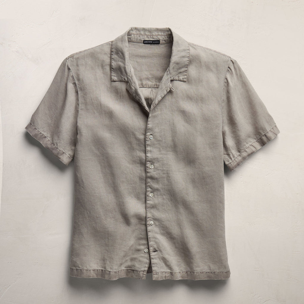 Chemise légère à manches courtes en lin - Pigment Brouillard
