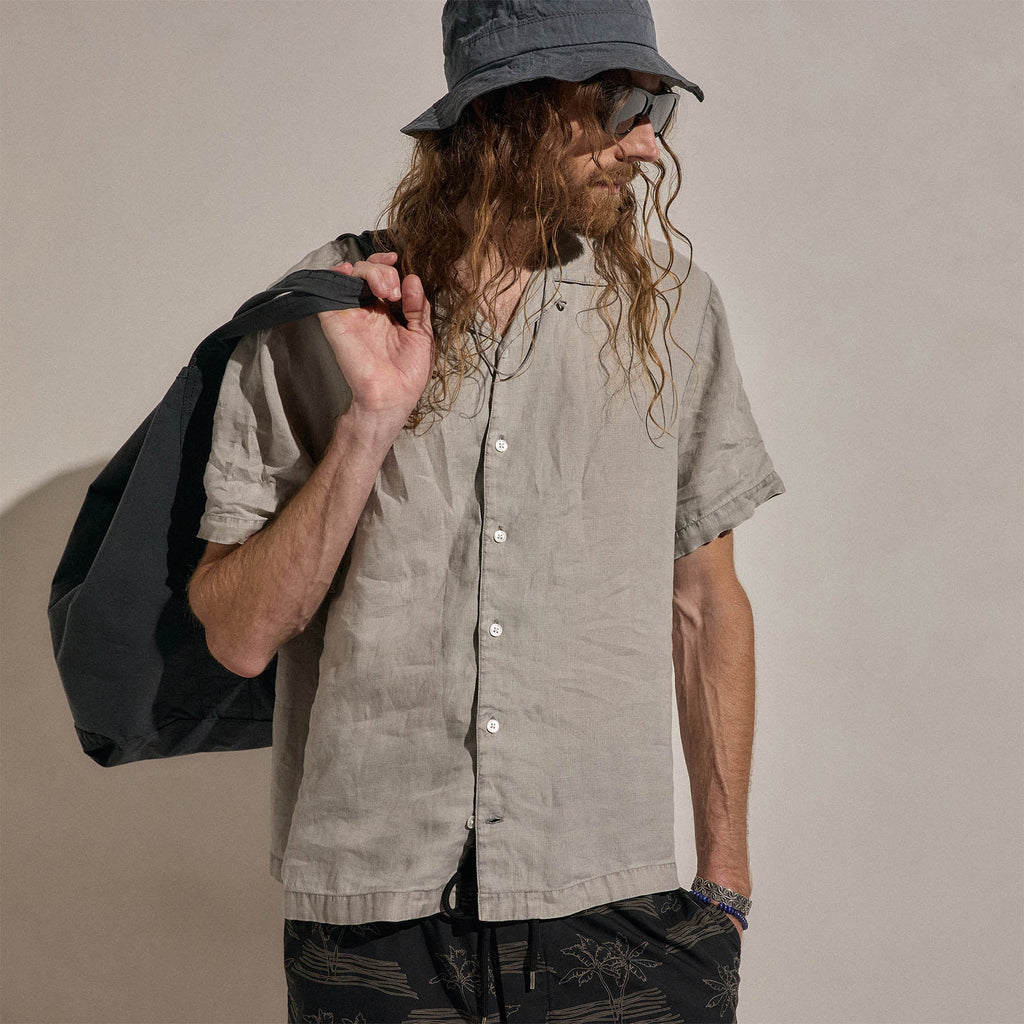 Chemise légère à manches courtes en lin - Pigment Brouillard