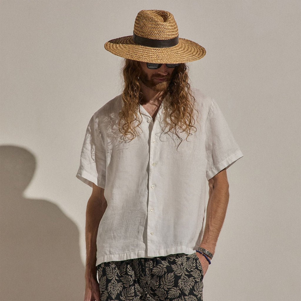 Chemise légère en lin à manches courtes - Blanc