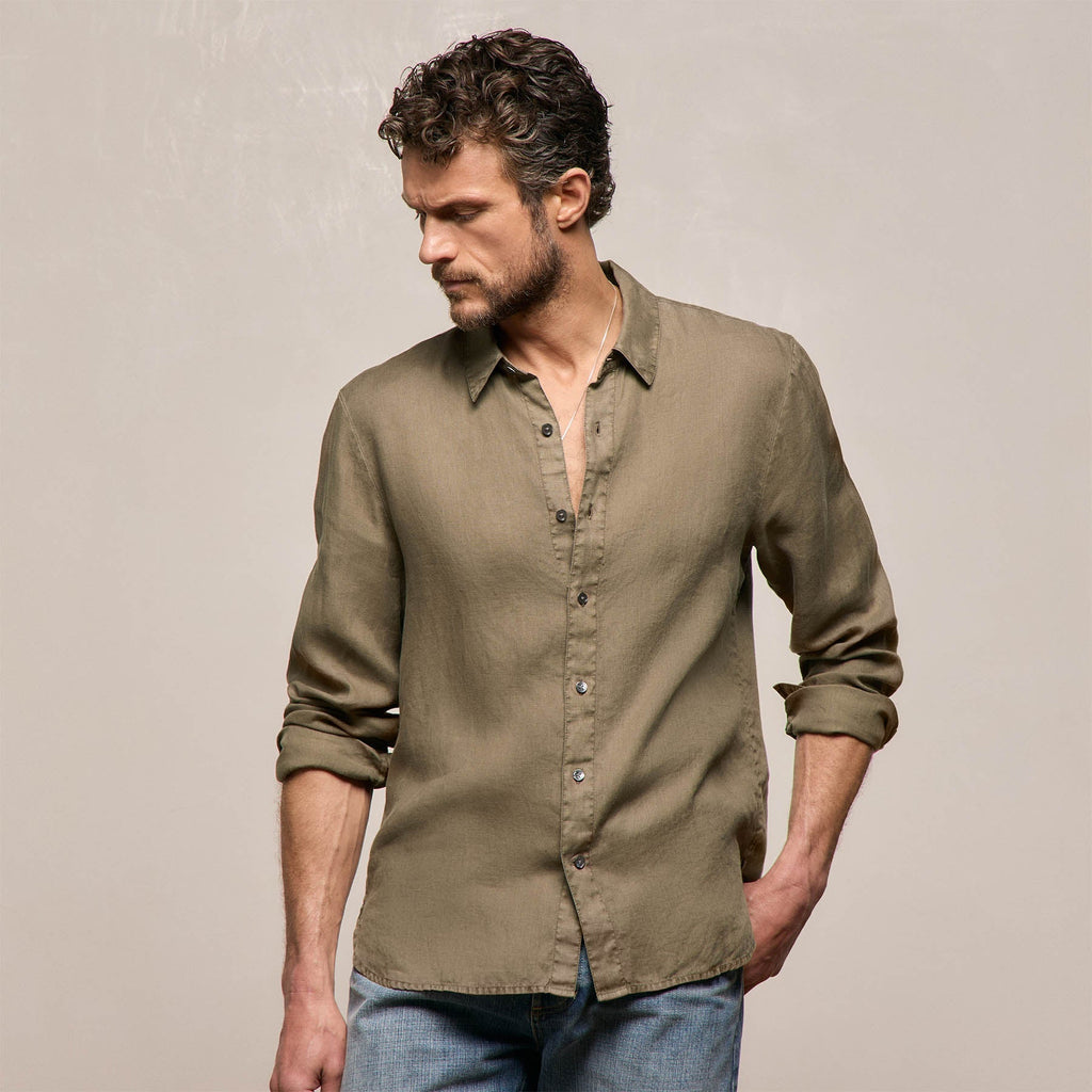 Chemise en lin léger – Pigment vert olive clair