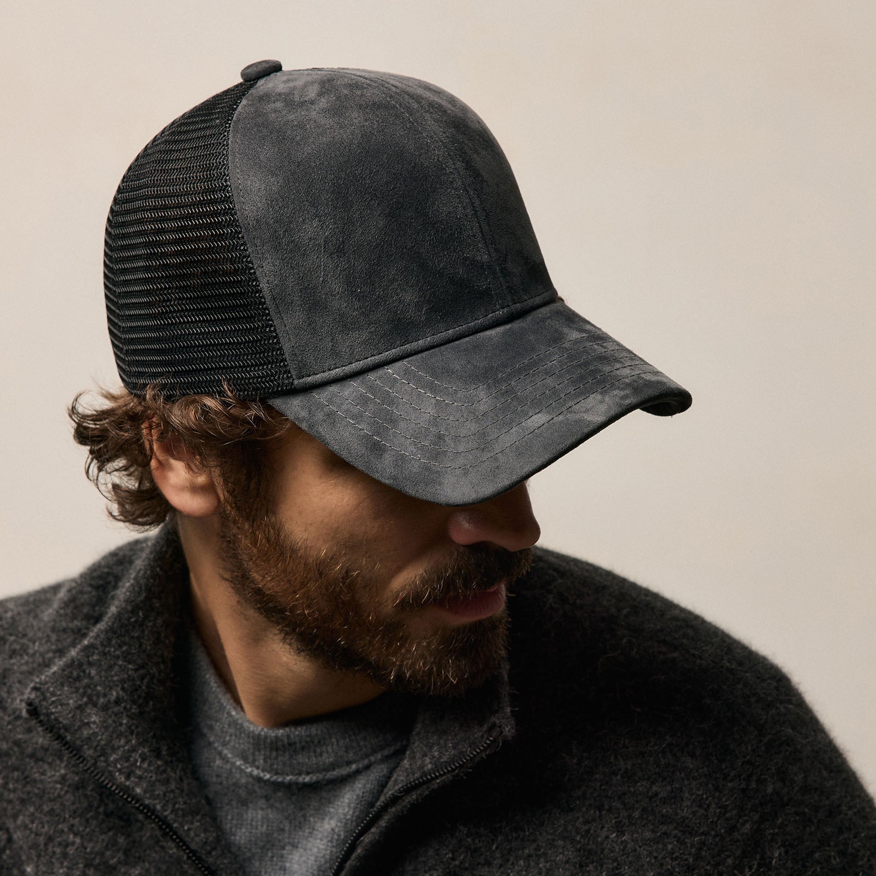Casquette de baseball en suède - Gris fumé