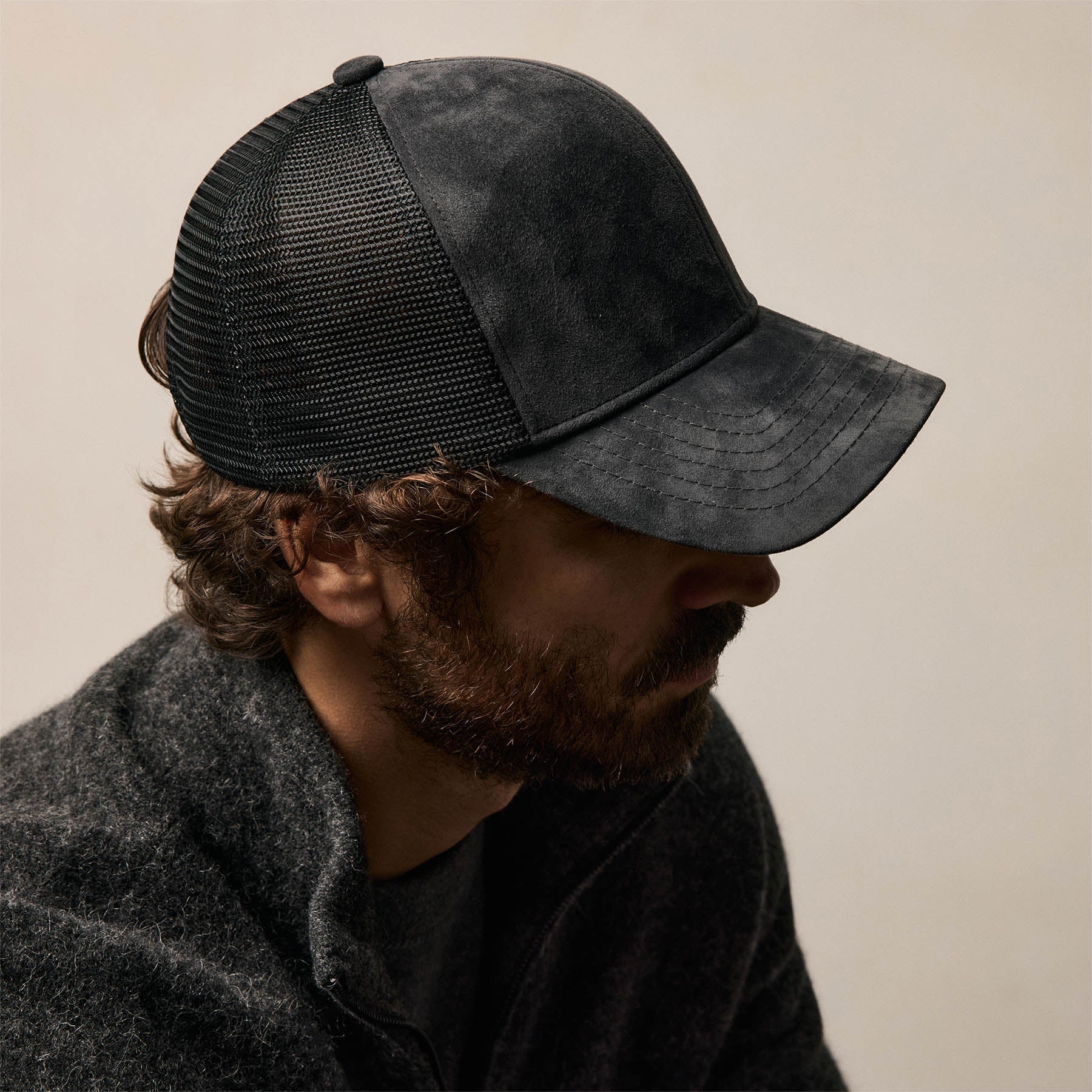 Casquette de baseball en suède - Gris fumé