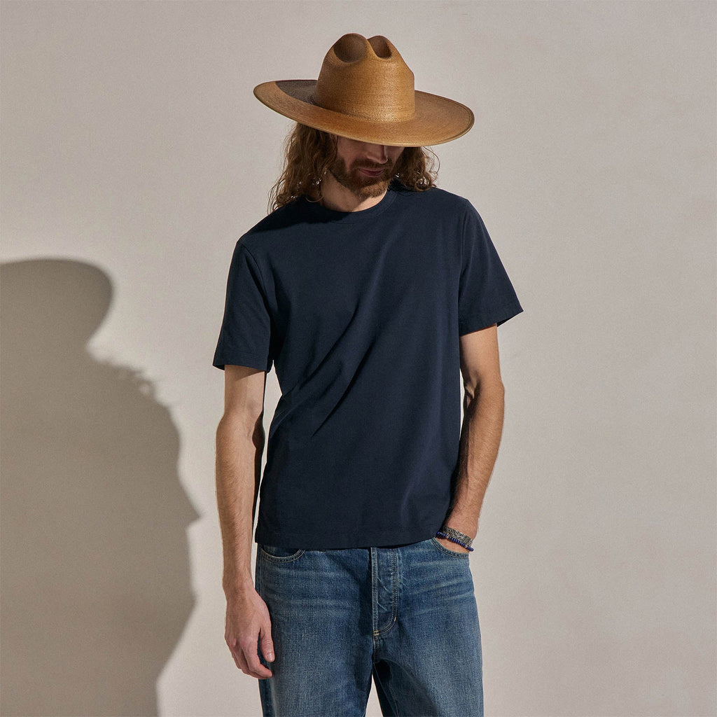 T-shirt col rond lourd en jersey de luxe - Bleu noir