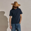 T-shirt col rond lourd en jersey de luxe - Bleu noir