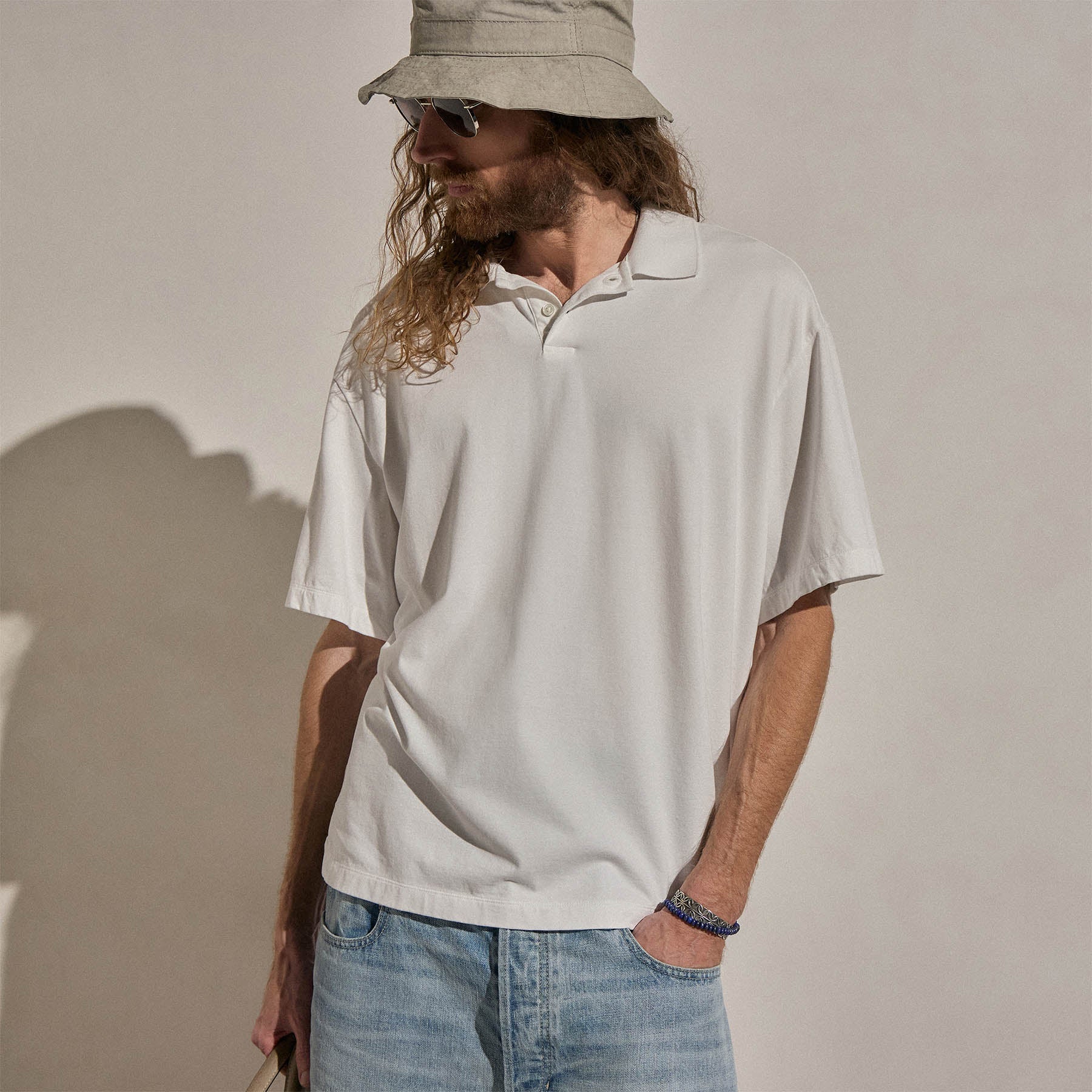 Polo oversize lourd en jersey de luxe - Blanc
