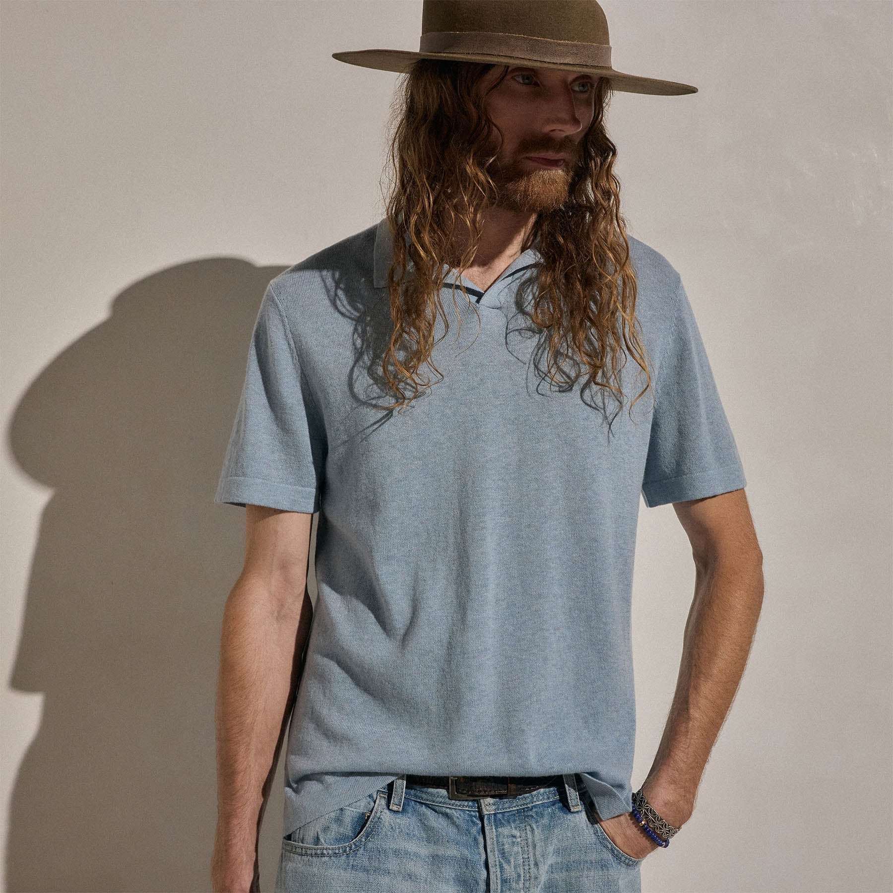 Cotton Cashmere Polo - Sky Blue