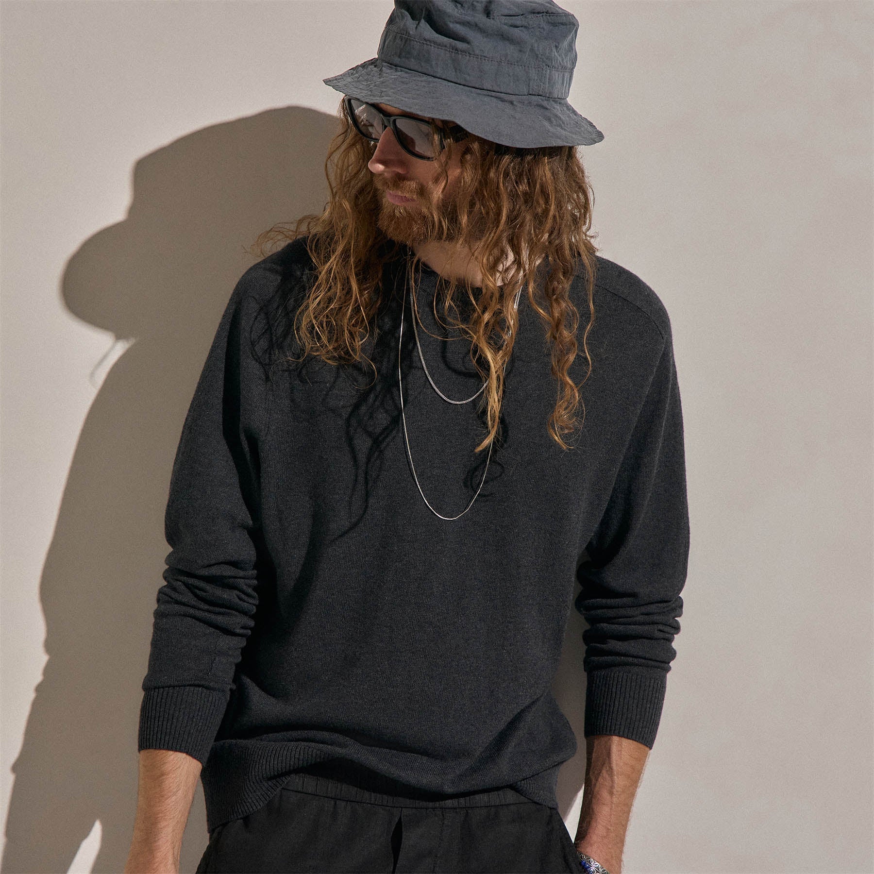 Cotton Cashmere Raglan Crew - Coal