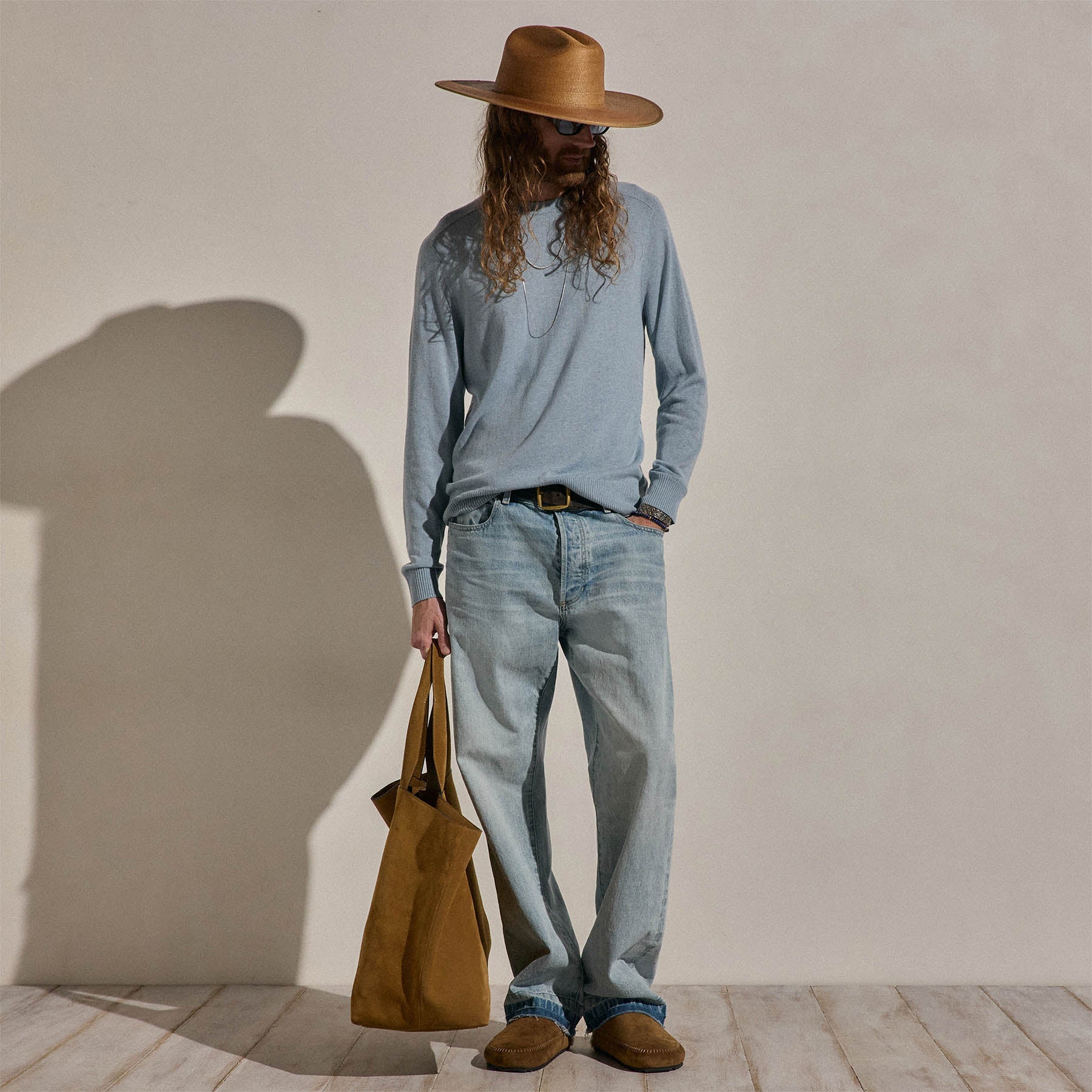 Cotton Cashmere Raglan Crew - Sky Blue