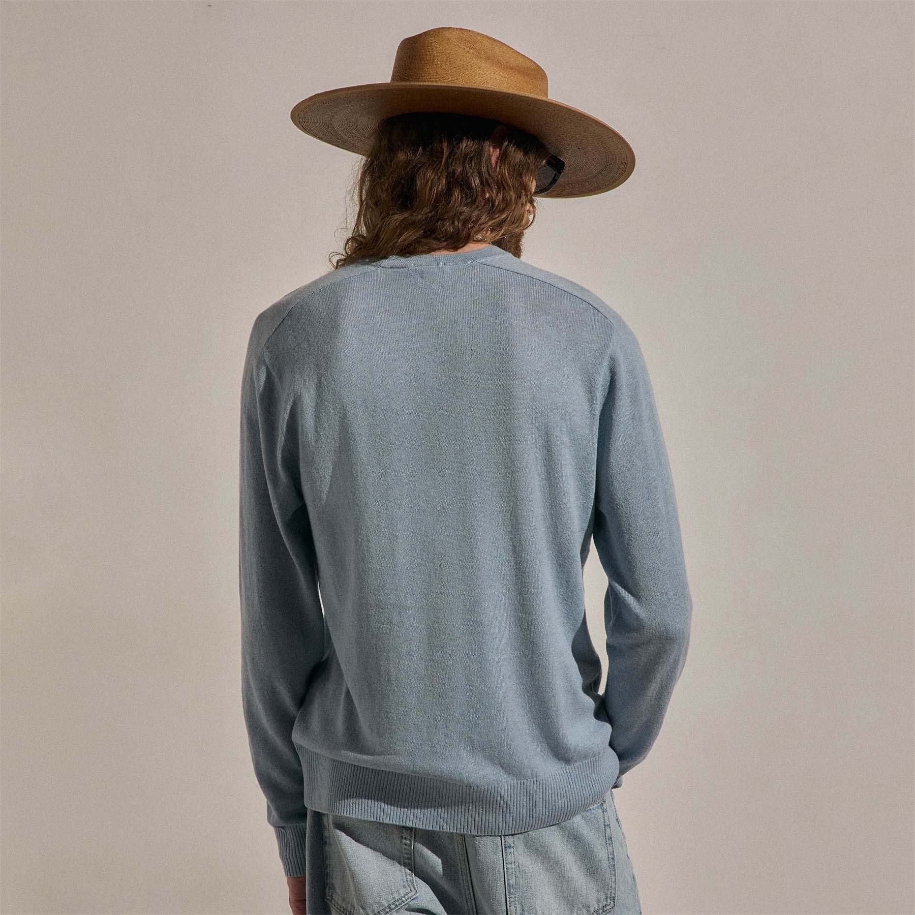 Cotton Cashmere Raglan Crew - Sky Blue