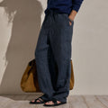 Pantalon décontracté en lin rayé délavé - Rayures bleues