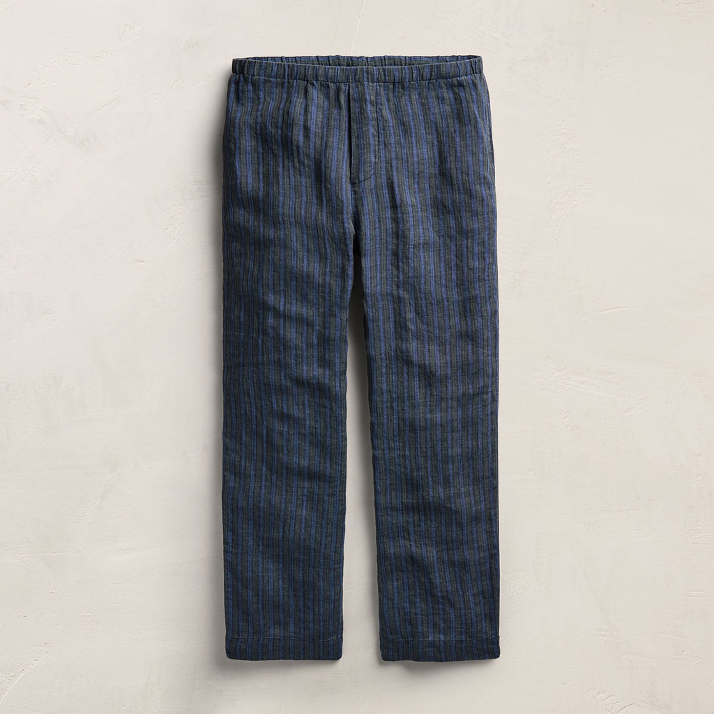 Pantalon décontracté en lin rayé délavé - Rayures bleues
