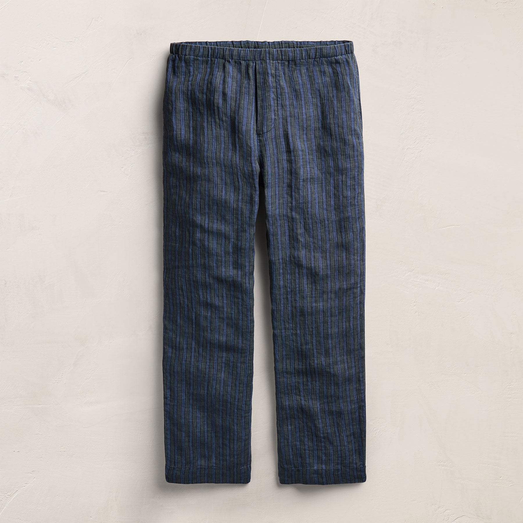 Pantalon décontracté en lin rayé délavé - Rayures bleues