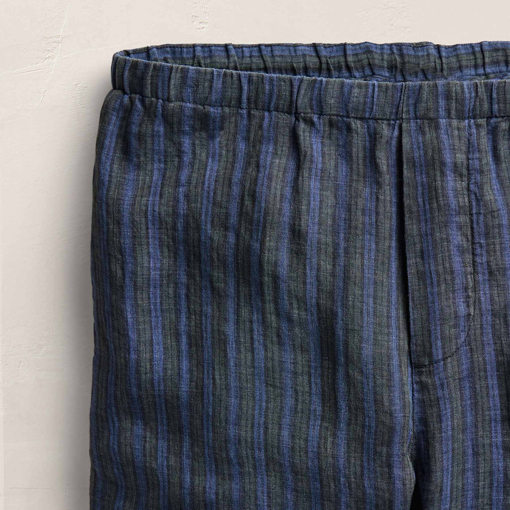 Pantalon décontracté en lin rayé délavé - Rayures bleues