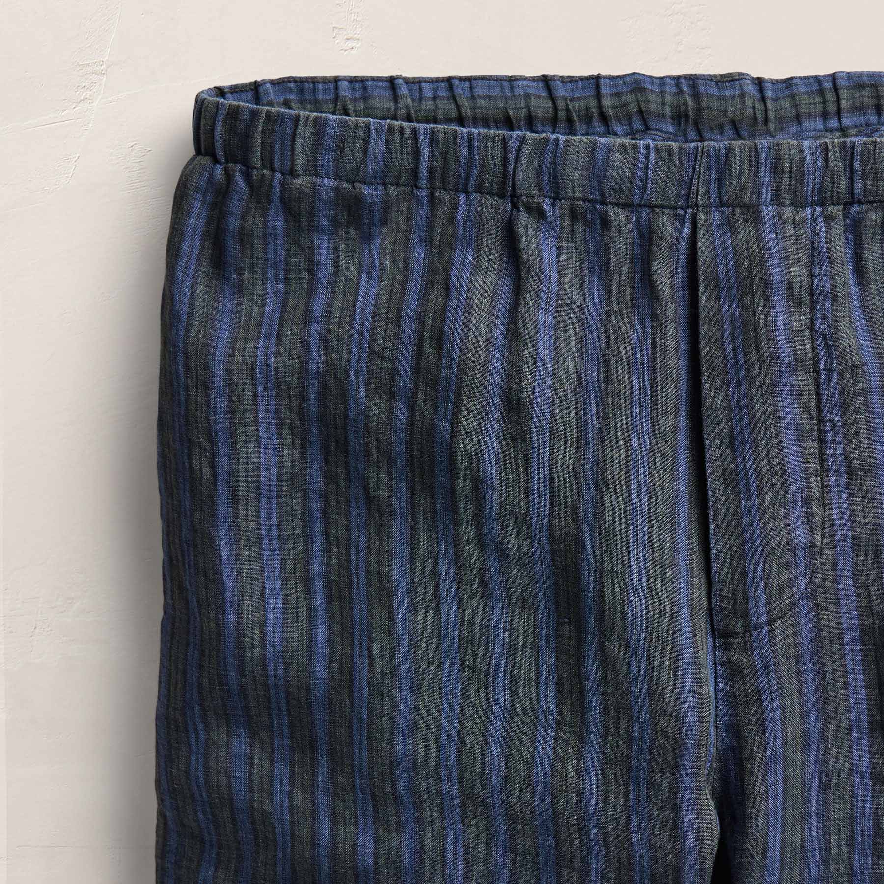 Pantalon décontracté en lin rayé délavé - Rayures bleues