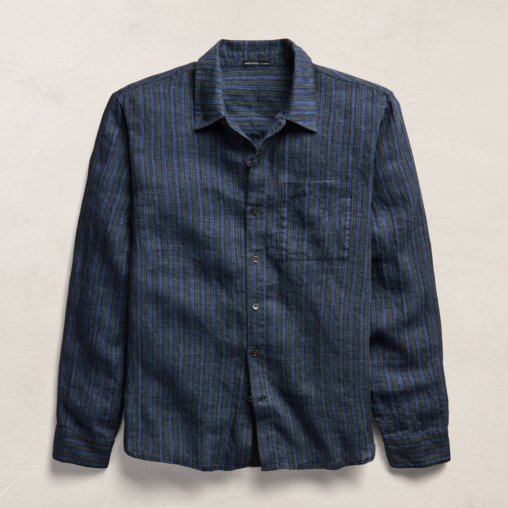 Chemise en lin lavé à rayures - Rayures bleues
