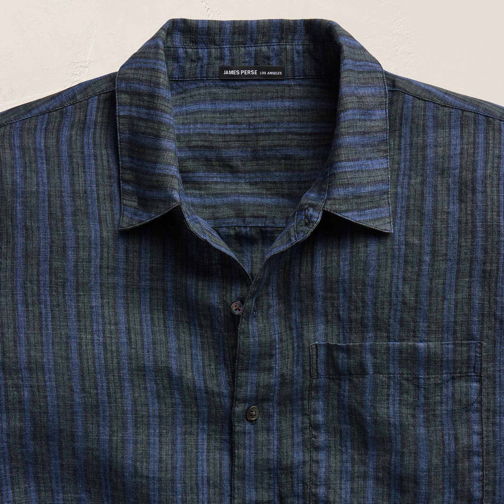 Chemise en lin lavé à rayures - Rayures bleues