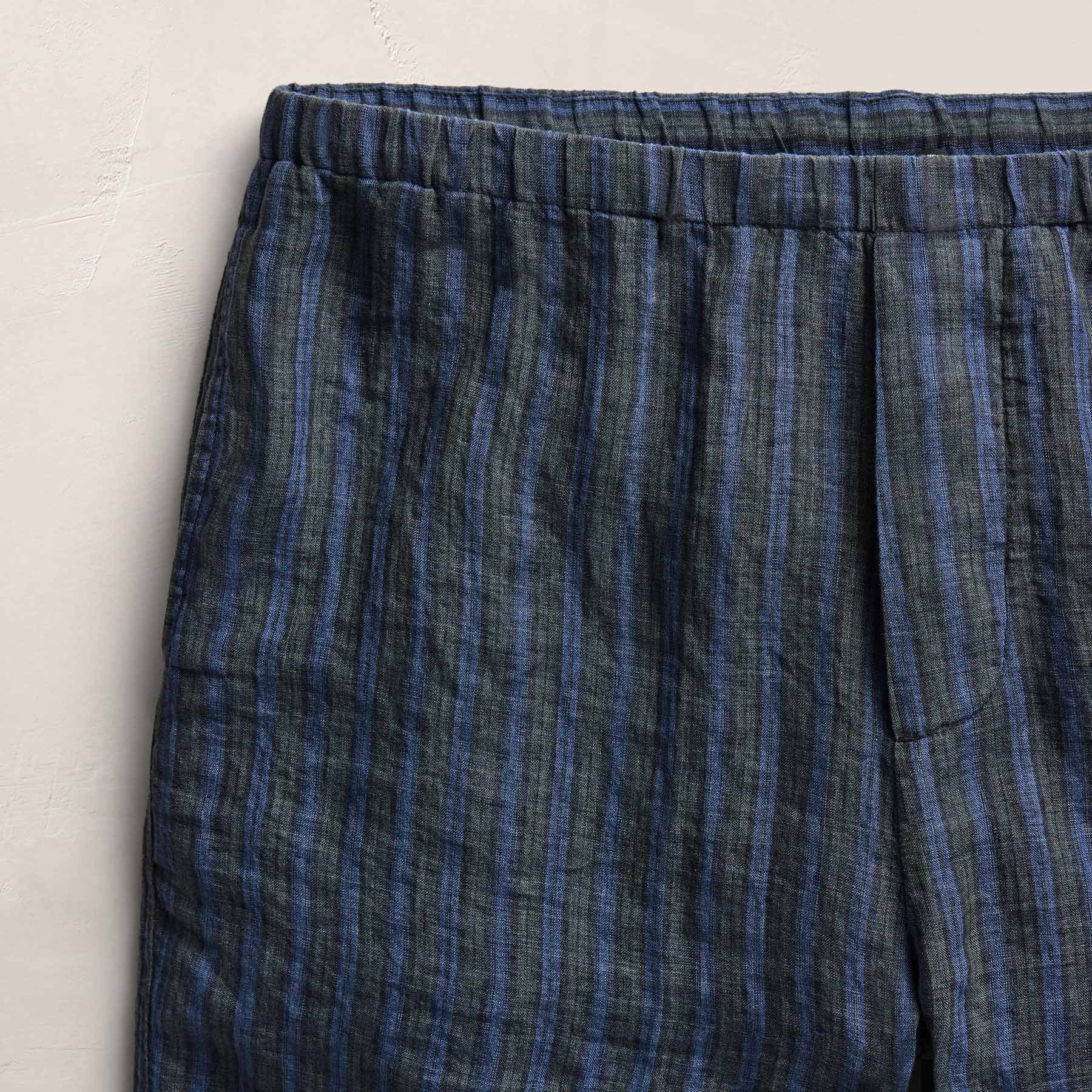Washed Stripe Linen Relaxed Short - Blue Stripe