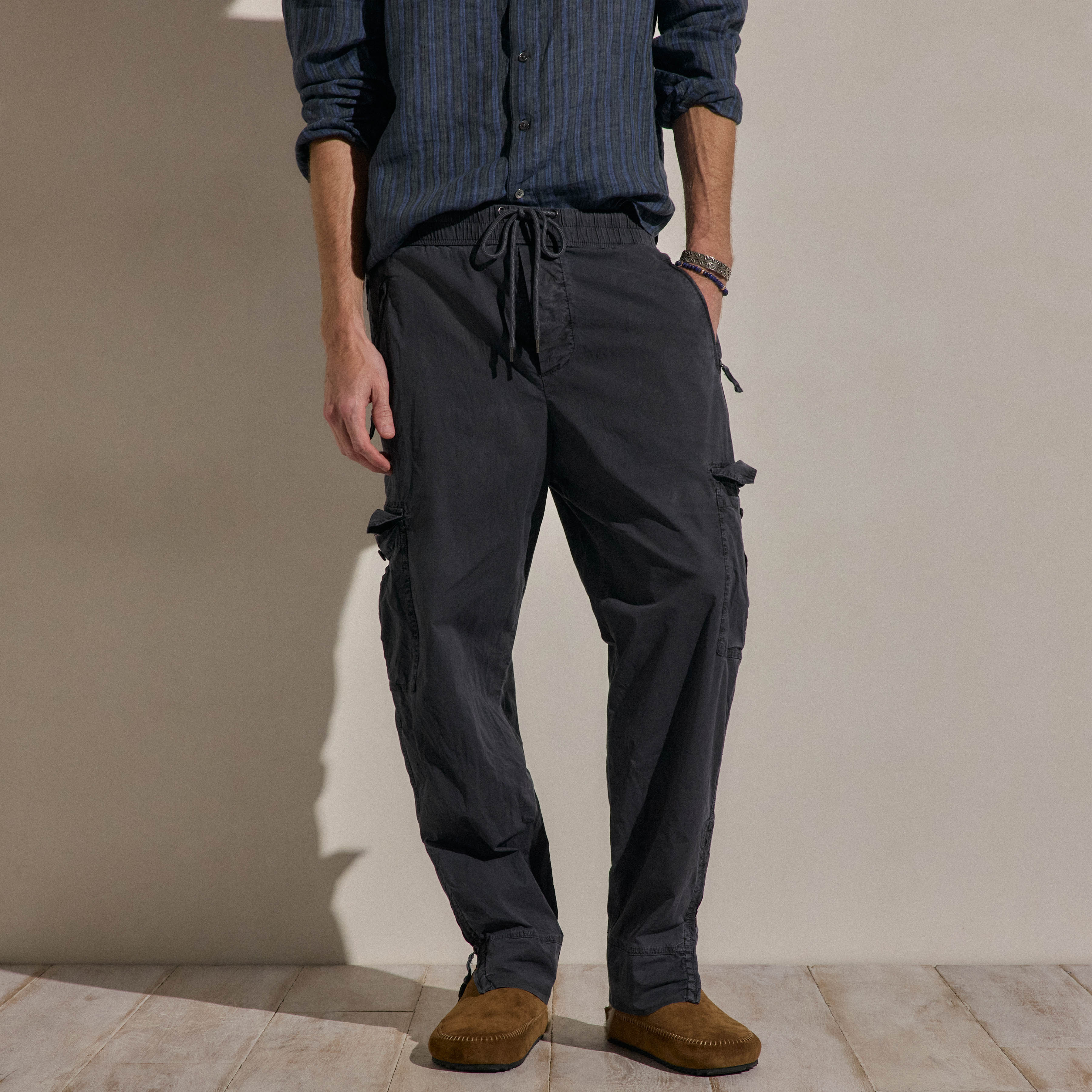Cargo Parachute en popeline - Bleu Noir Pigmenté