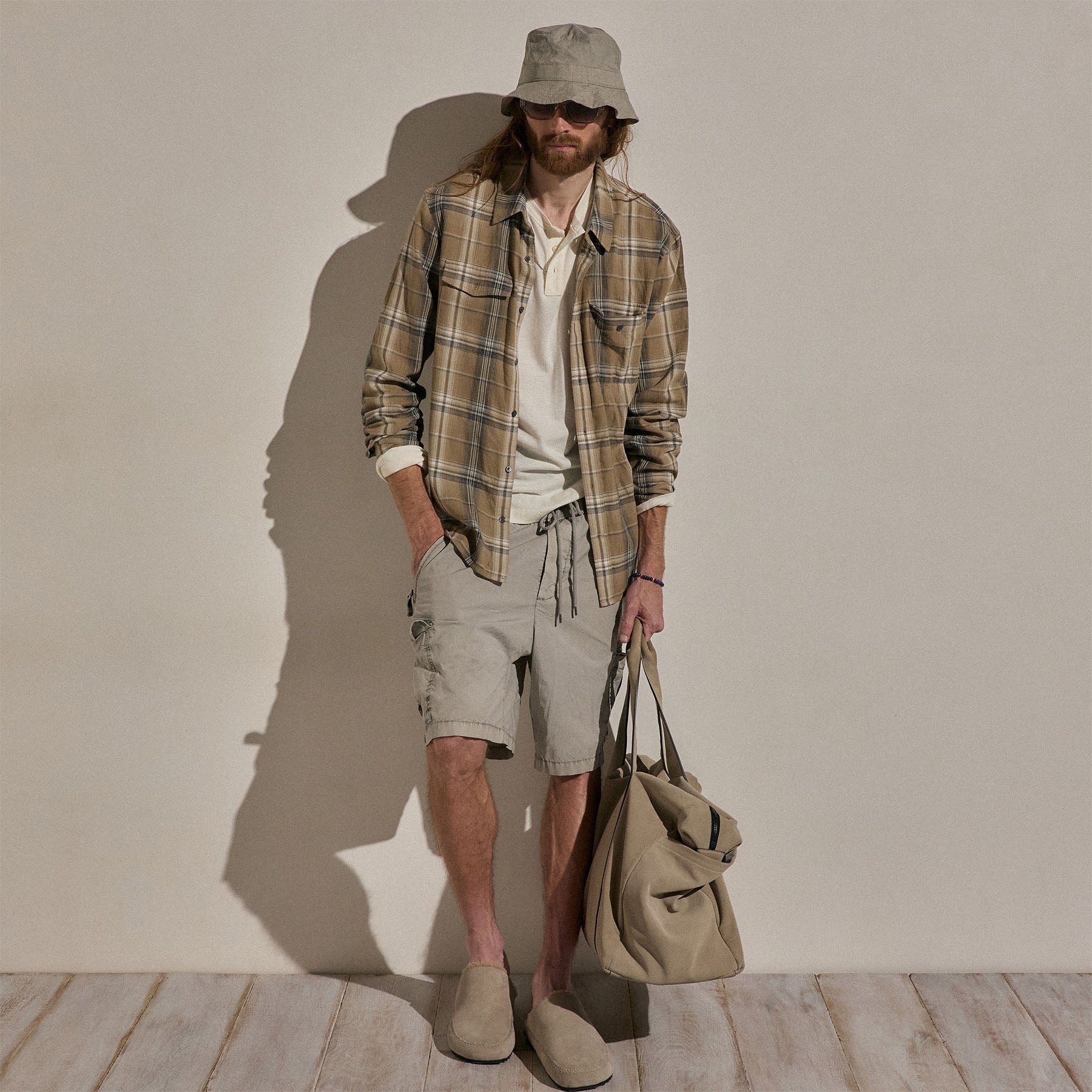 Plaid Cotton Shirt - Tan/Black Plaid