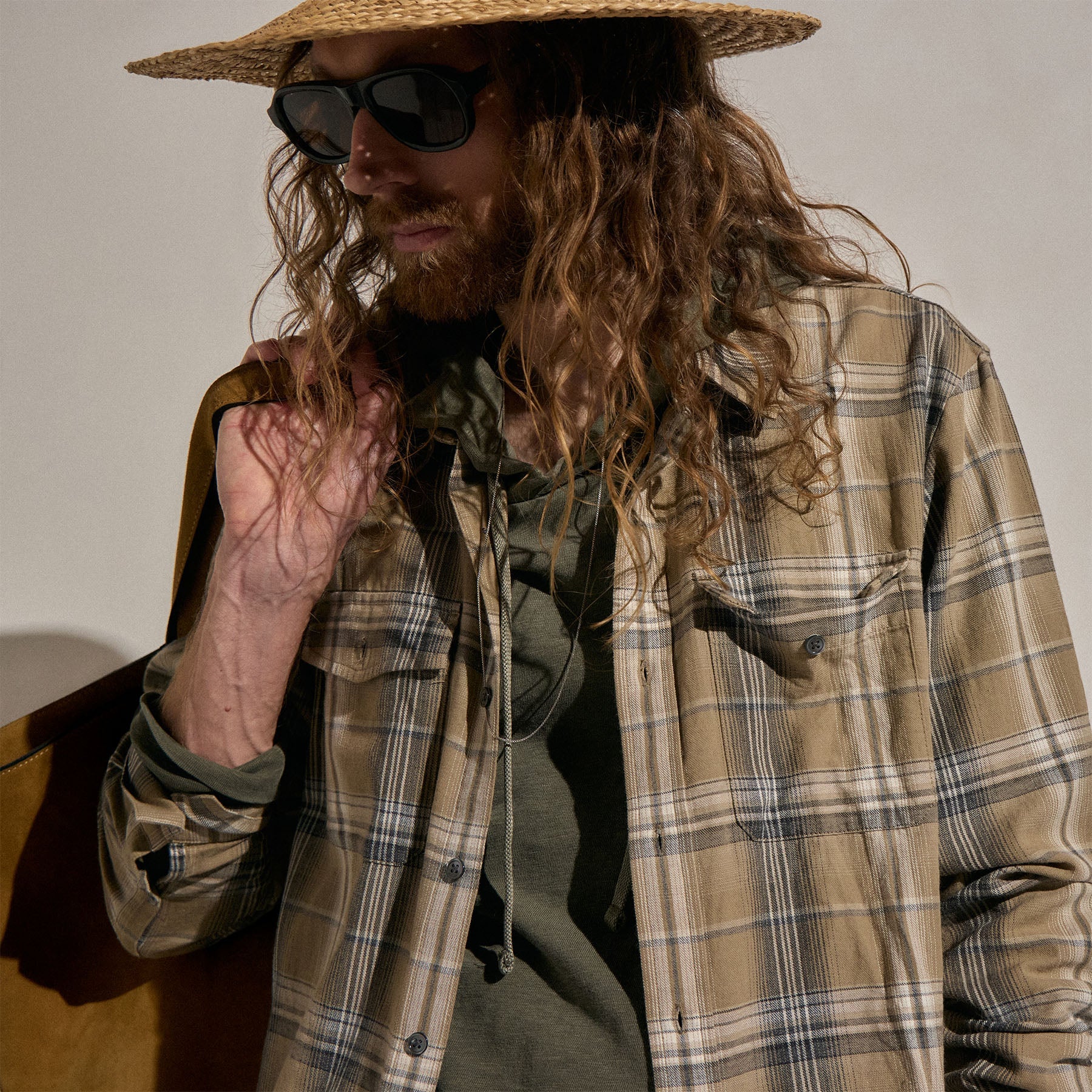 Plaid Cotton Shirt - Tan/Black Plaid