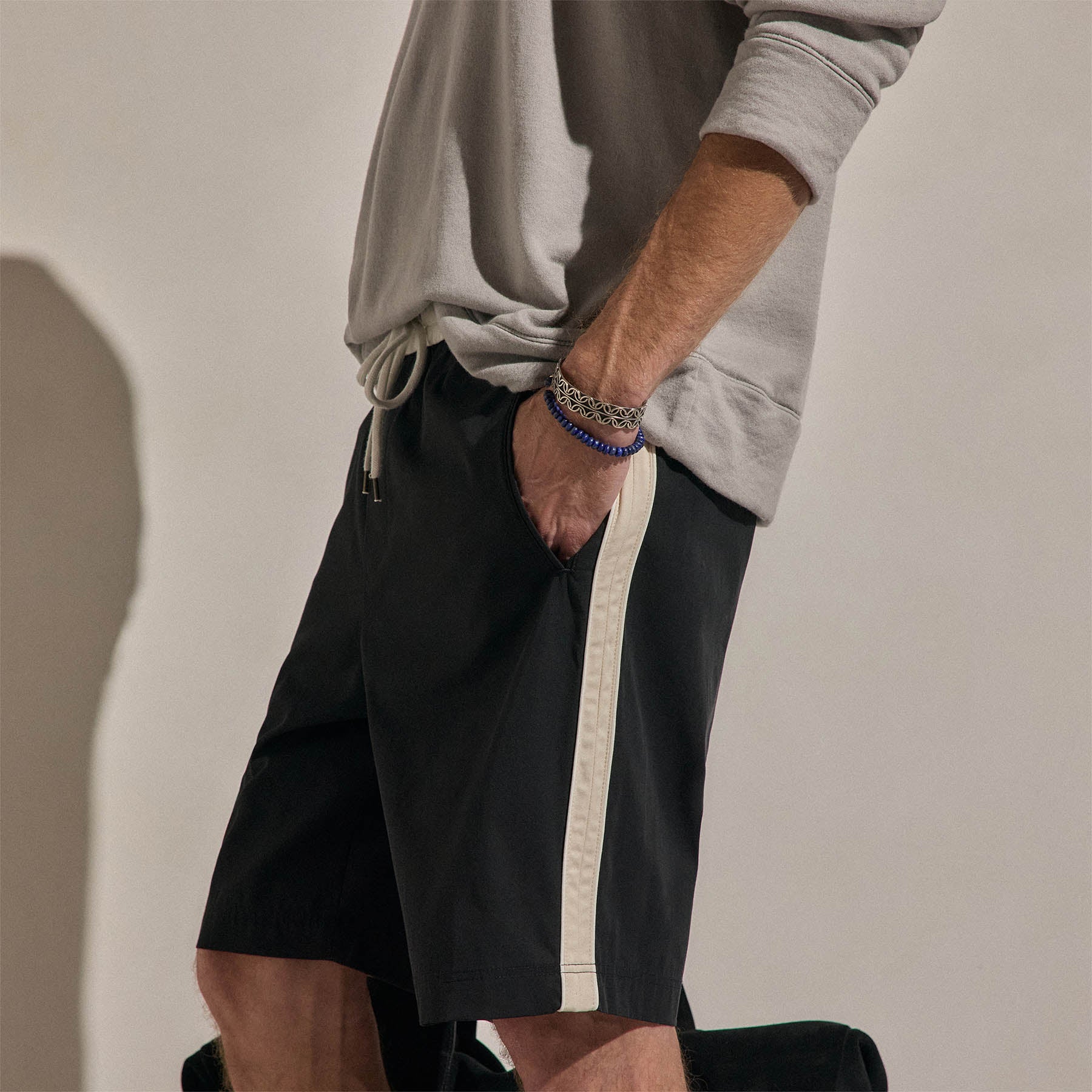 Elevated Cotton Twill Track Short - Black/Latte/White