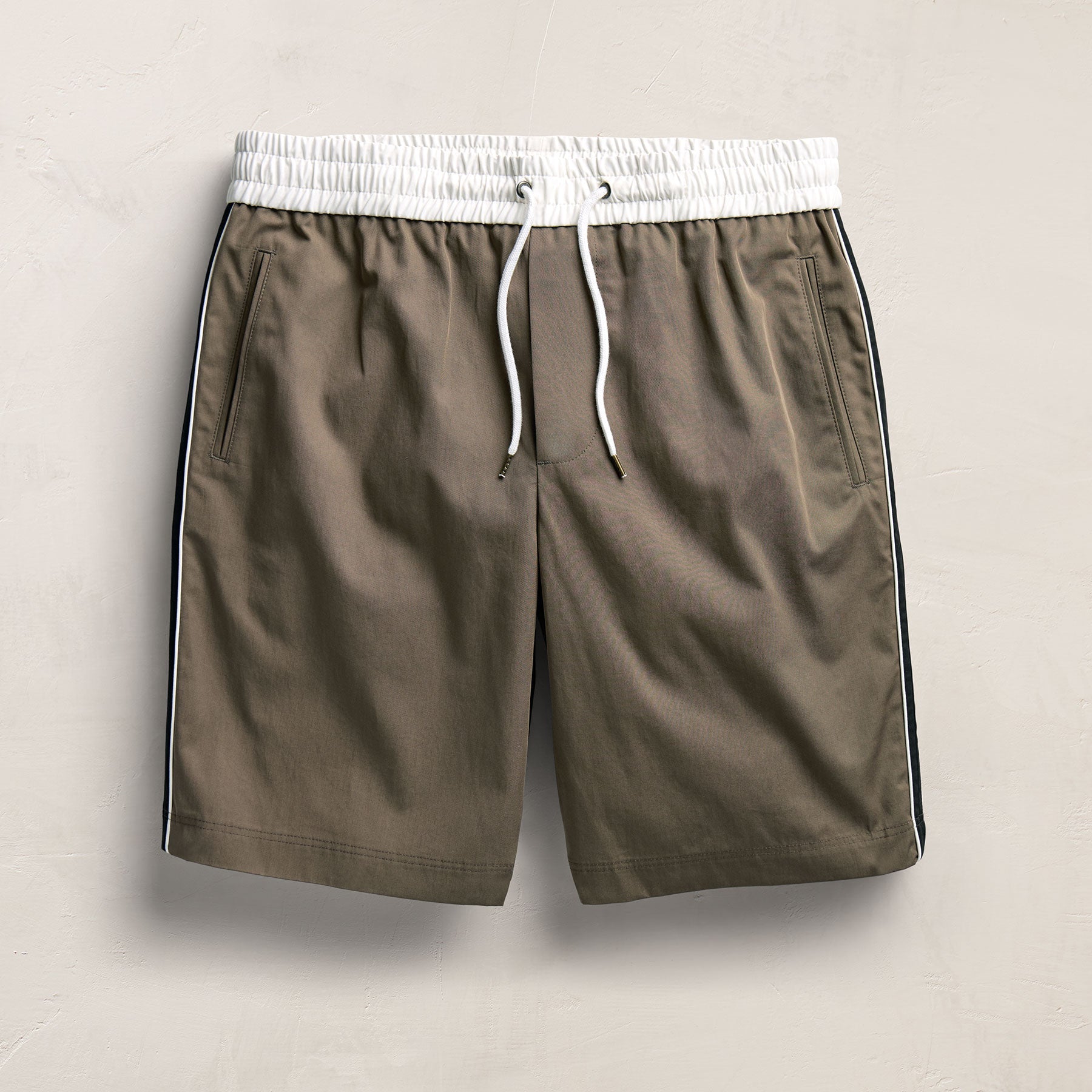 Elevated Cotton Twill Track Short - Light Olive/Black/White