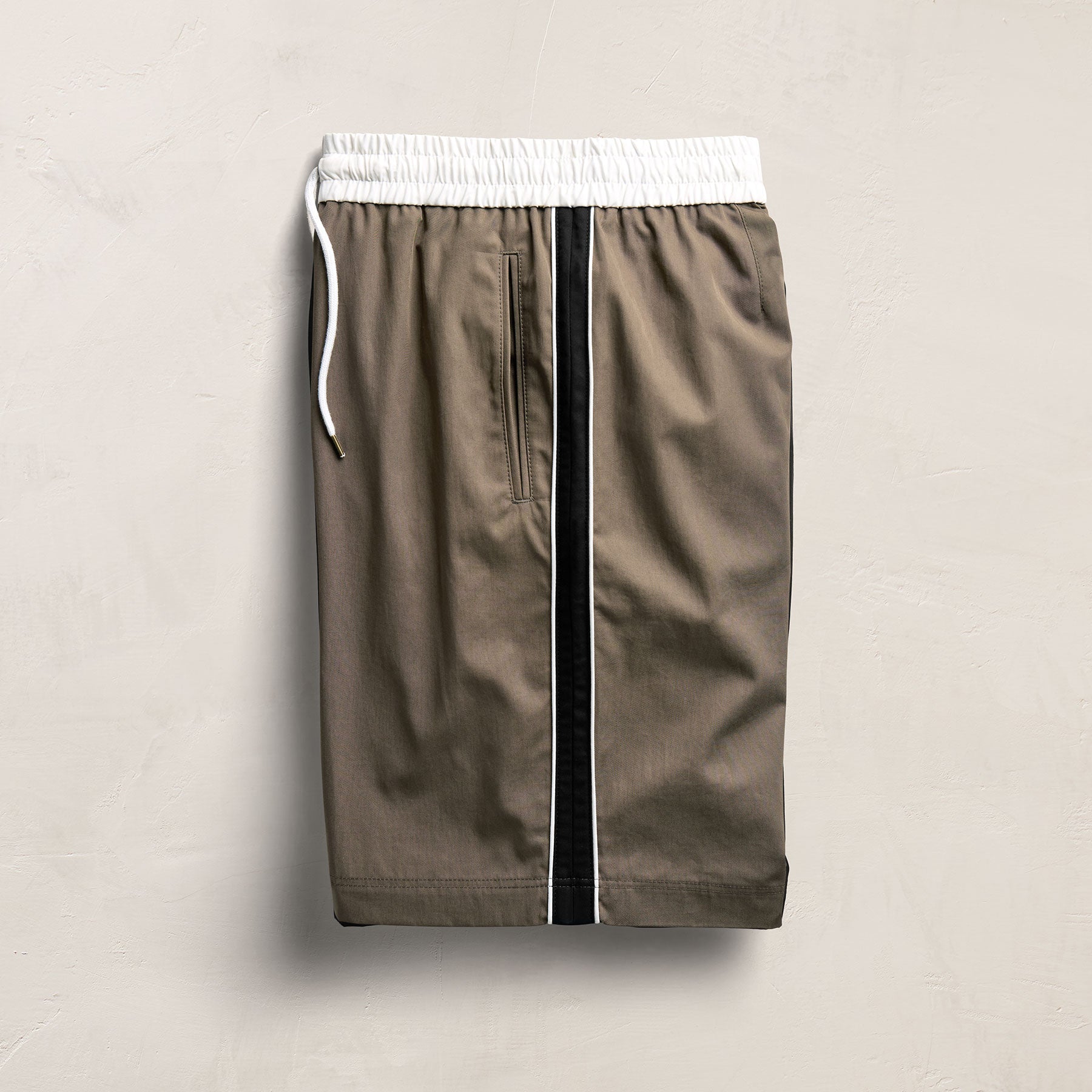 Elevated Cotton Twill Track Short - Light Olive/Black/White